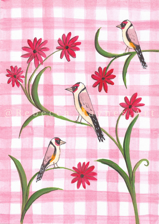 Red Gingham Goldfinch - Print