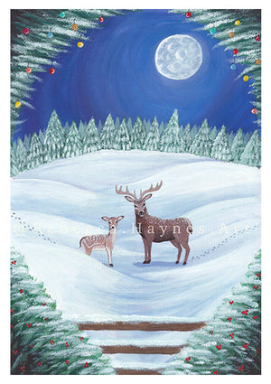 Christmas Fallow Deer Print