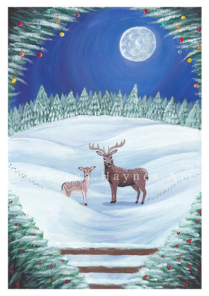 Christmas Fallow Deer Print