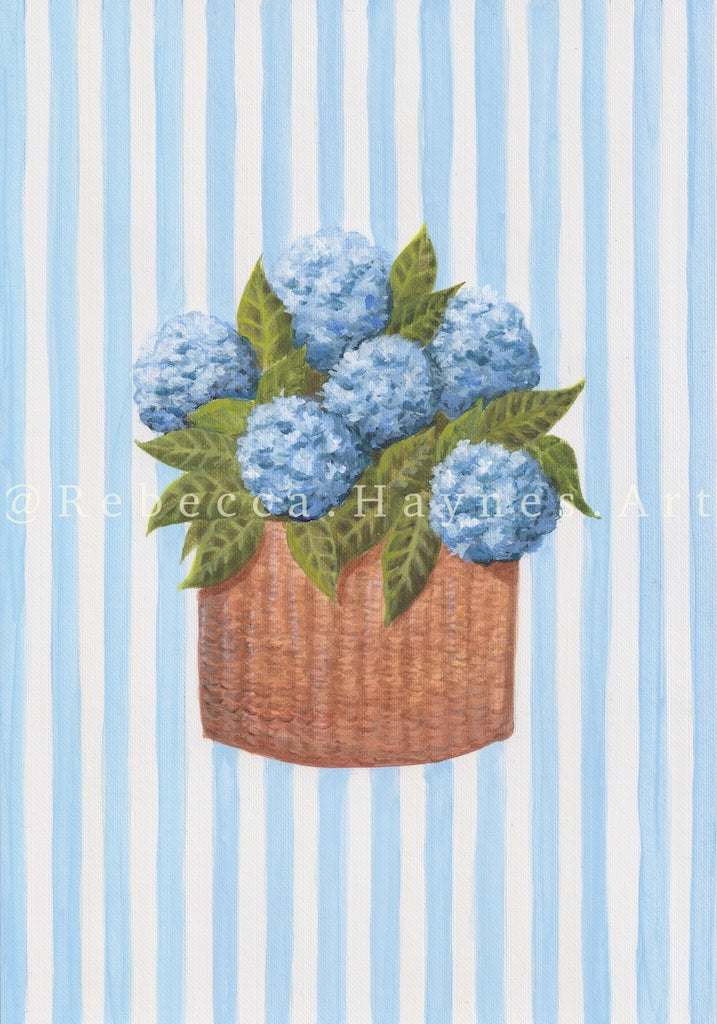 Blue Hydrangea - Striped Background  (Print)