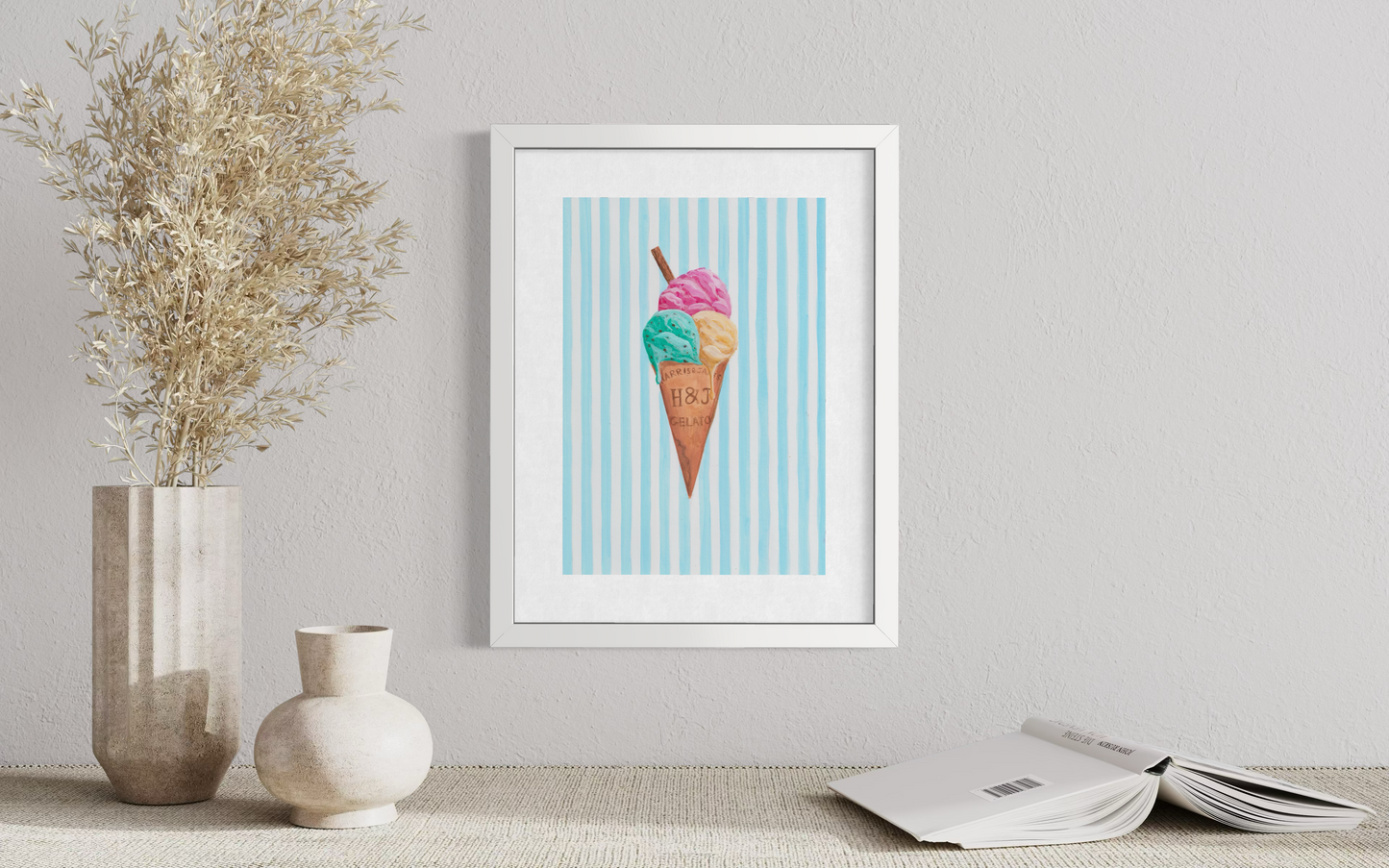 Ice Cream - Striped Background (Print)