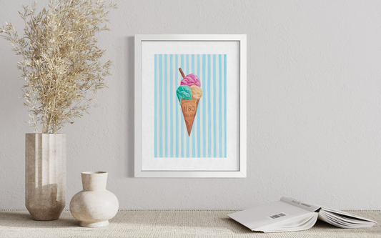 Ice Cream - Striped Background (Print)