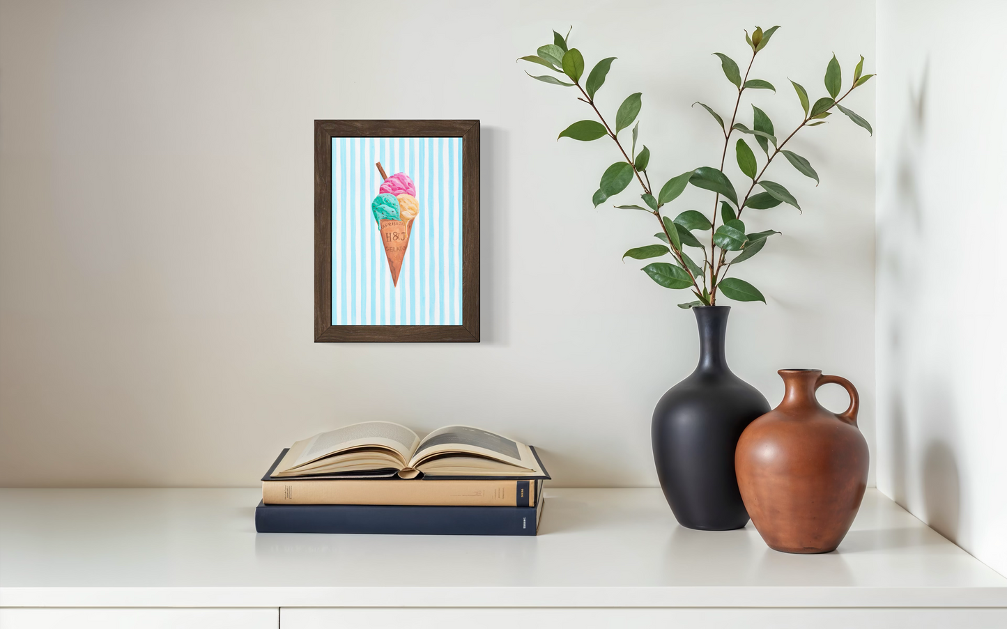 Ice Cream - Striped Background (Print)
