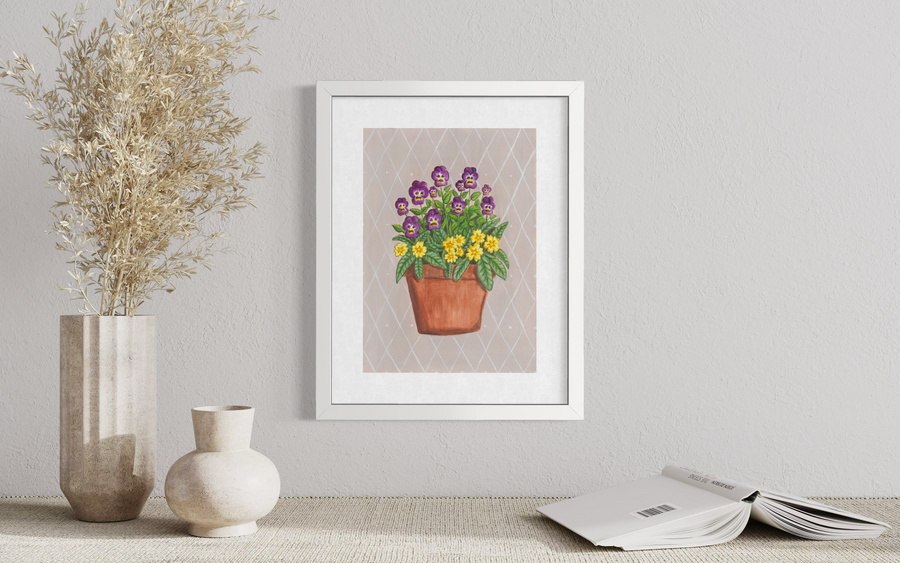 February Birth Flower Pot - Print