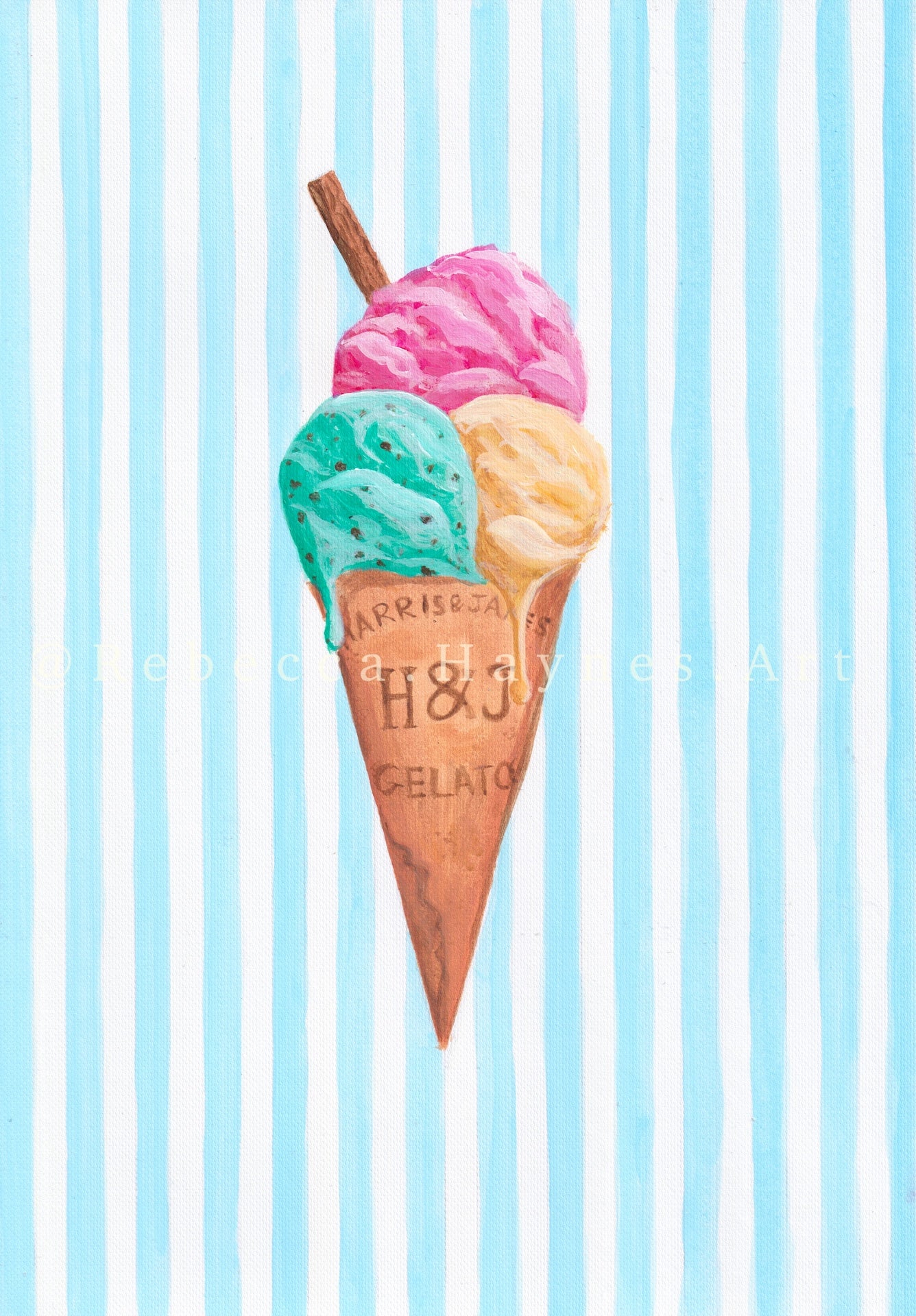 Ice Cream - Striped Background (Print)